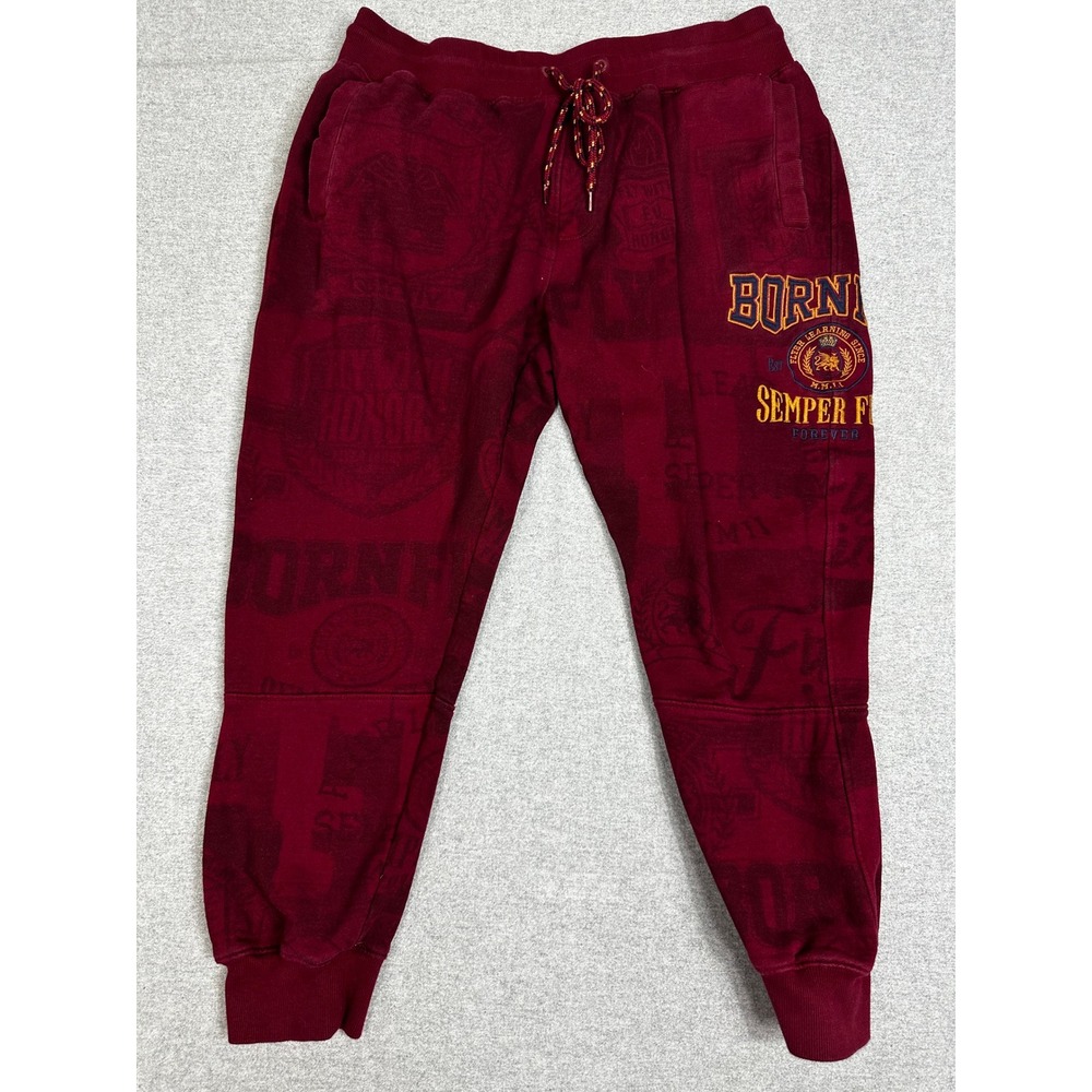 Born Fly Joggers Mens XL Burgundy Semper Fi Graphic Sweatpants